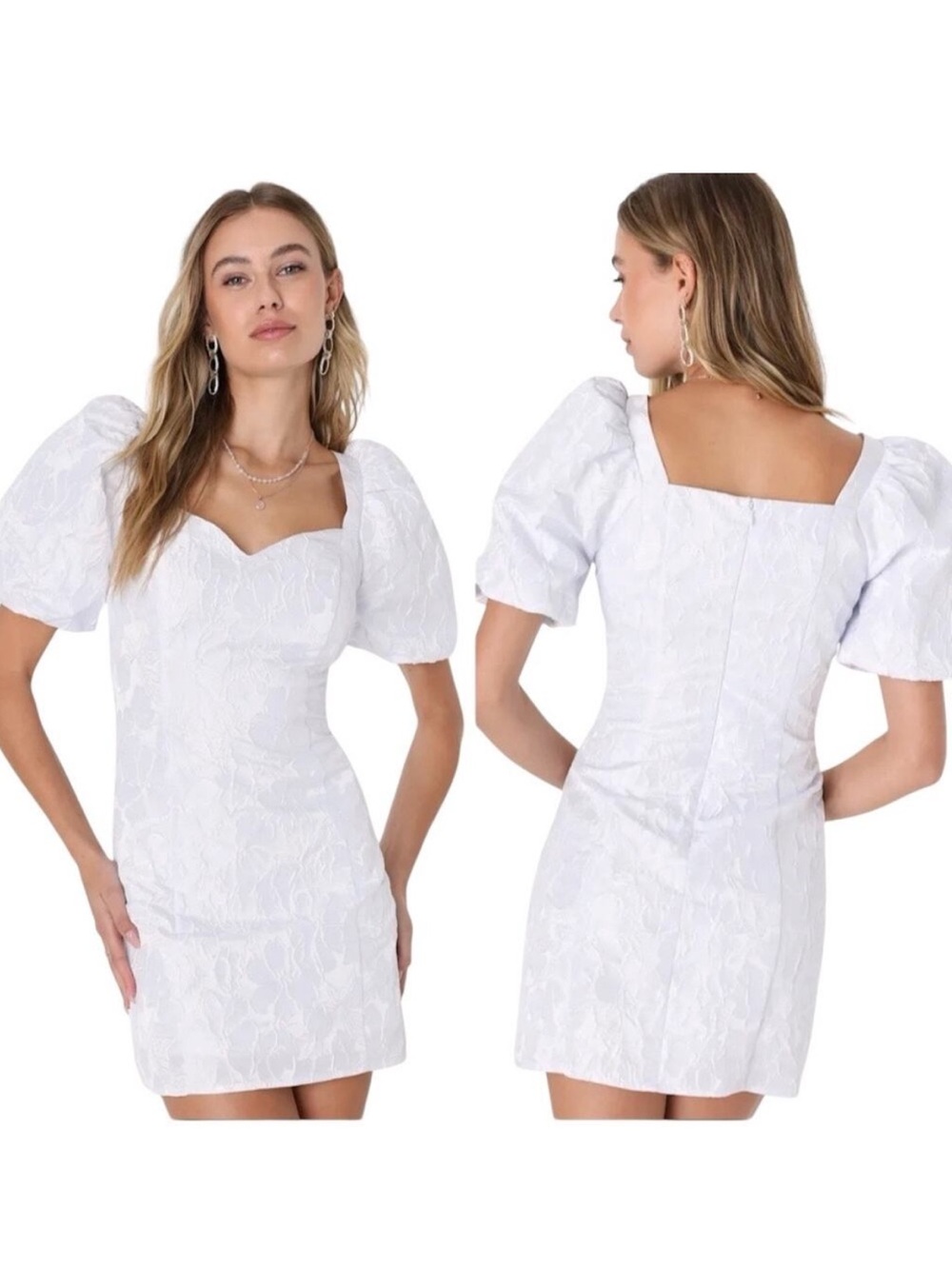 Lulu’s White Puff Sleeve Square Neck Mini Dress